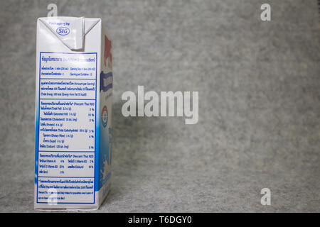 Chiang Mai, Thaïlande - 30 Avril 2019 : le Danemark lait UHT. Produit à partir de la Thaïlande. Banque D'Images