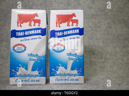 Chiang Mai, Thaïlande - 30 Avril 2019 : le Danemark lait UHT. Produit à partir de la Thaïlande. Banque D'Images