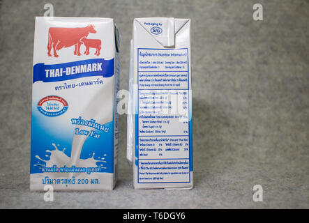 Chiang Mai, Thaïlande - 30 Avril 2019 : le Danemark lait UHT. Produit à partir de la Thaïlande. Banque D'Images