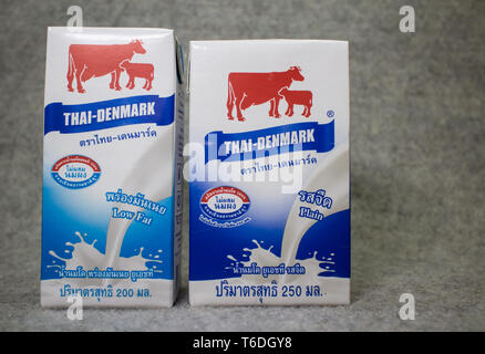 Chiang Mai, Thaïlande - 30 Avril 2019 : le Danemark lait UHT. Produit à partir de la Thaïlande. Banque D'Images