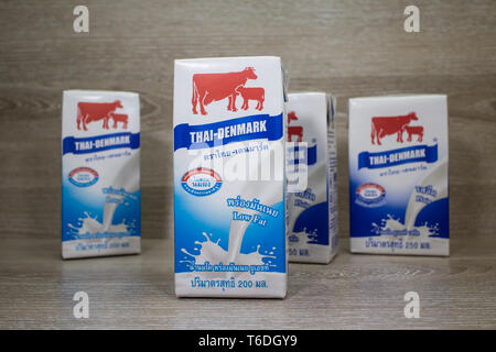 Chiang Mai, Thaïlande - 30 Avril 2019 : le Danemark lait UHT. Produit à partir de la Thaïlande. Banque D'Images