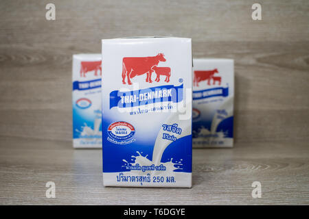 Chiang Mai, Thaïlande - 30 Avril 2019 : le Danemark lait UHT. Produit à partir de la Thaïlande. Banque D'Images