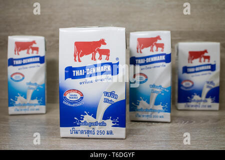 Chiang Mai, Thaïlande - 30 Avril 2019 : le Danemark lait UHT. Produit à partir de la Thaïlande. Banque D'Images