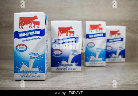 Chiang Mai, Thaïlande - 30 Avril 2019 : le Danemark lait UHT. Produit à partir de la Thaïlande. Banque D'Images