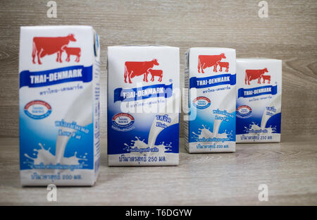 Chiang Mai, Thaïlande - 30 Avril 2019 : le Danemark lait UHT. Produit à partir de la Thaïlande. Banque D'Images