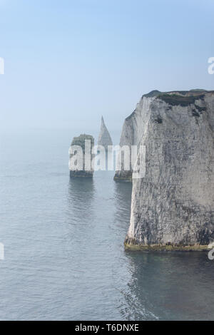 Old Harry rocks, près de Swanage, Dorset sur un jour de printemps, Misty Banque D'Images