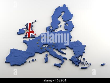 Carte politique de l'extrusion et de l'Union européenne Royaume-uni avec soulagement après avoir prévu Brexit. Textures faites de Union Jack et de drapeaux de l'UE (avec de l'or Banque D'Images