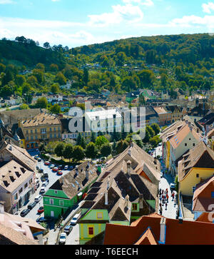 Singhisoara vue sur la vieille ville. Roumanie Banque D'Images