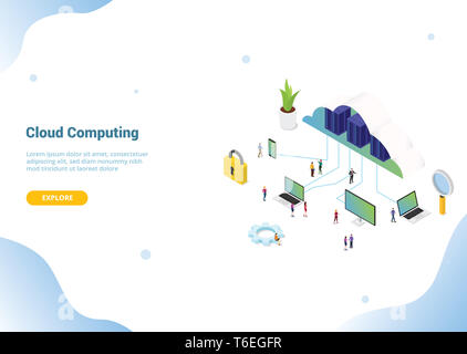 3D isométrique cloud computing concept pour modèles de bannière de site web ou d'atterrissage homepage - vector illustration Banque D'Images