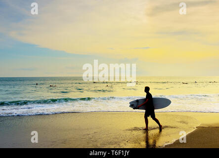 Balades surfeur surf tropical beach Banque D'Images