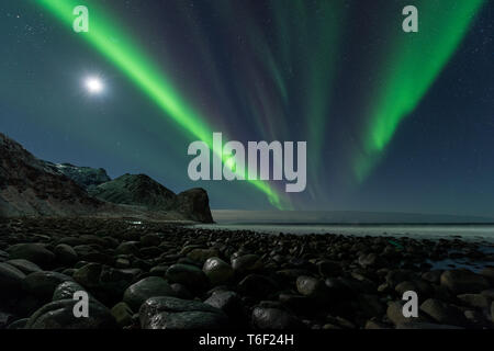 Aurora Borealis Unstad Lofoten Banque D'Images