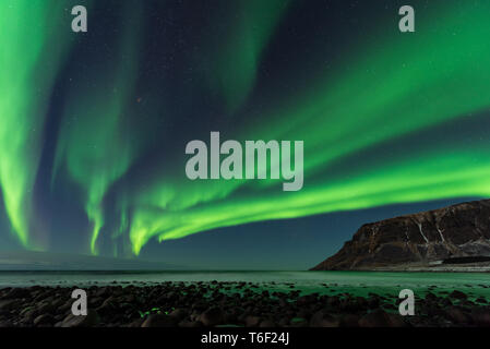 Aurora Borealis Unstad Lofoten Banque D'Images