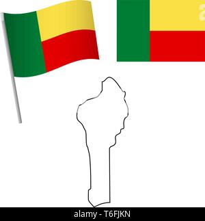 Bénin drapeau et carte. Contexte patriotique. Drapeau national du Bénin vector illustration Illustration de Vecteur