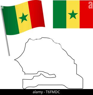 Sénégal drapeau et carte. Contexte patriotique. Drapeau national du Sénégal vector illustration Illustration de Vecteur