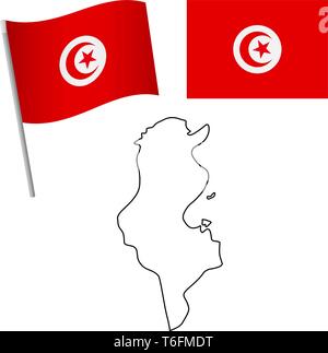 Drapeau de la Tunisie et de la carte. Contexte patriotique. Drapeau national de la Tunisie vector illustration Illustration de Vecteur