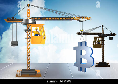 Levage par grue de construction concept cryptocurrency en bitcoin Banque D'Images