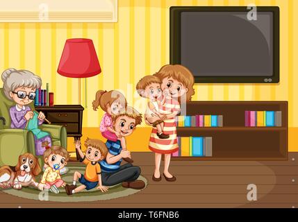 Happy Family in living room illustration Illustration de Vecteur