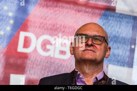 Munich, Bavière, Allemagne. 1er mai 2019. HEINRICH BIRNER de la DGB Bayern. La démonstration sous la devise 'Europa. Jetzt aber richtig !'', des milliers de travailleurs allemands ont pris les rues de Munich, Allemagne pour le premier mai à l'appui de la solidarité européenne et les droits des travailleurs. Organisée par la coalition de syndicats DGB, le groupe a défilé de la DGB Haus de Marienplatz où une journée entière d'orateurs et de performances ont été prévues. Credit : Sachelle Babbar/ZUMA/Alamy Fil Live News Banque D'Images