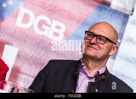 Munich, Bavière, Allemagne. 1er mai 2019. HEINRICH BIRNER de la DGB Bayern. La démonstration sous la devise 'Europa. Jetzt aber richtig !'', des milliers de travailleurs allemands ont pris les rues de Munich, Allemagne pour le premier mai à l'appui de la solidarité européenne et les droits des travailleurs. Organisée par la coalition de syndicats DGB, le groupe a défilé de la DGB Haus de Marienplatz où une journée entière d'orateurs et de performances ont été prévues. Credit : Sachelle Babbar/ZUMA/Alamy Fil Live News Banque D'Images