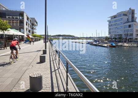 Cycliste au Phoenix Lake, Dortmund, Ruhr, Nordrhein-Westfalen, Germany, Europe Banque D'Images