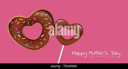 Happy mothers day Greeting card rose en forme de coeur avec anneau et lollipop vector illustration EPS10 Illustration de Vecteur