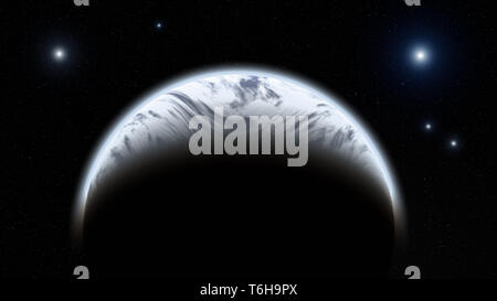 Planète avec atmosphère orageuse dans l'espace. Banque D'Images