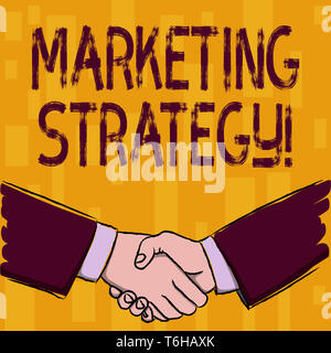 L'écriture note indiquant la stratégie de marketing. Concept d'affaires pour le plan d'action visant à promouvoir et vendre un produit sous forme de Businessmen Shaking Hands Banque D'Images