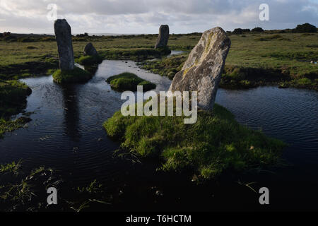 Cercle de pierres neuf Altarnun Bodmin Moor Banque D'Images