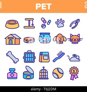 Ligne Pet Icon Set vecteur. Les soins aux animaux. Le toilettage animal symbole. Chien, chat Veterinar Shop Icône. Contours minces Illustration Illustration de Vecteur