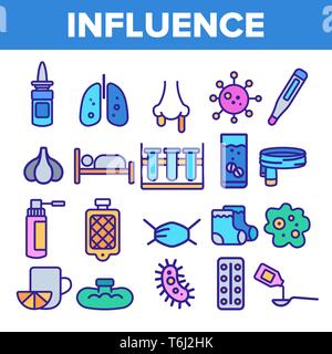 Vecteur linéaire grippe Icons Set Pictogramme mince Illustration de Vecteur