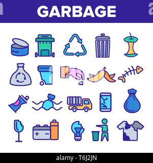 Le recyclage des ordures vecteur linéaire Icons Set Pictogramme mince Illustration de Vecteur
