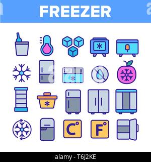 Congélateur, Appareil de refroidissement vecteur linéaire Icons Set Illustration de Vecteur