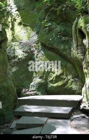 Belle gorge de montagne. Des rochers couverts de mousse. Banque D'Images