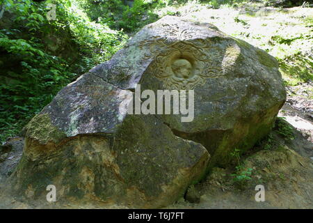 Belle gorge de montagne. Des rochers couverts de mousse. Banque D'Images