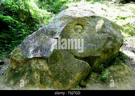 Belle gorge de montagne. Des rochers couverts de mousse. Banque D'Images