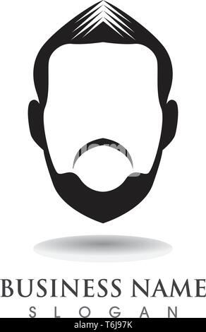 Barbe masculine de cheveux noir logo geek et symboles Illustration de Vecteur