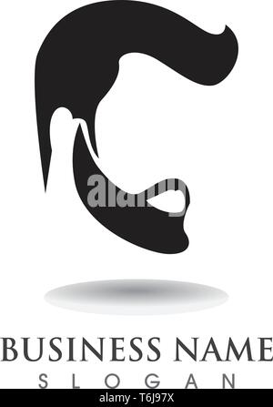 Barbe masculine de cheveux noir logo geek et symboles Illustration de Vecteur