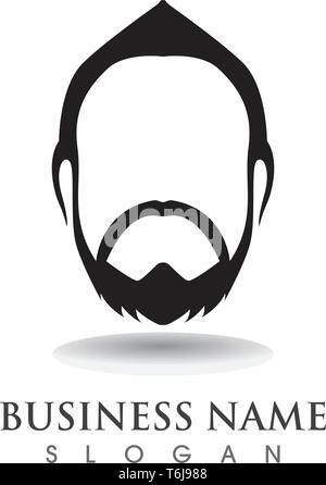 Barbe masculine de cheveux noir logo geek et symboles Illustration de Vecteur