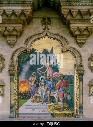 04-n0v-2017-Vintage peinture mosaïque de céramique à l'extérieur de la salle Durbar, LAXMI VILAS PALACE, de Baroda (vadodara), Gujarat, Inde, Asie - Banque D'Images