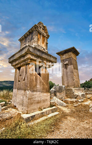 Un pilier de marbre de tombeau Lycien 480-470 B.C. Xanthos, UNESCO World Heritage Site Archéologique, Turquie Banque D'Images