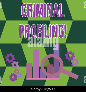 L'écriture de texte Word Profils criminels. Photo d'affaires mettant en valeur l'élaboration de profils pour les criminels qui ne sont pas encore appréhendés Loupe sur Bar Colum Banque D'Images