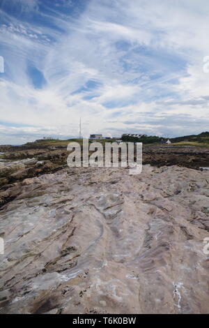 Calcitique blanc grès carbonifères exposées le long de la côte de Fife. L'Écosse, au Royaume-Uni. Banque D'Images