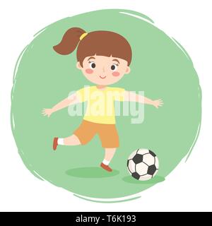 Girl Playing Football Soccer Cartoon Illustration de Vecteur