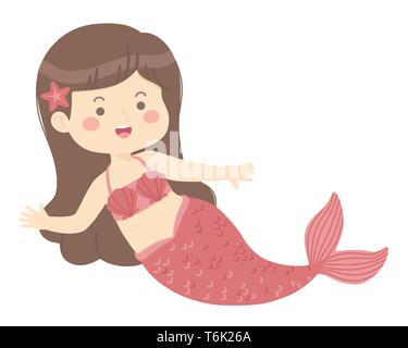 Cute Mermaid Girl red vector illustration cartoon character design isolé sur fond blanc Illustration de Vecteur