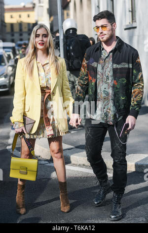 Milan, Italie - 22 Février 2019 : Street style - Valentina Ferragni avant un défilé de mode pendant la Fashion Week de Milan - MFWFW19 Banque D'Images