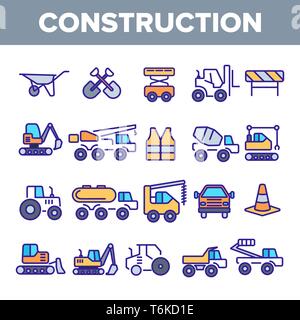 Les éléments de travail de construction de vecteur linéaire Icons Set Illustration de Vecteur