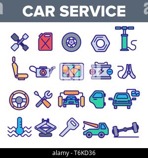 Service de voiture vecteur linéaire Icons Set Pictogramme mince Illustration de Vecteur