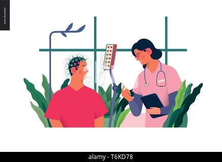 Des tests médicaux - illustration - EEG électroencéphalographie - télévision moderne concept vector illustration numérique d'encéphalographie procédure - un patient w Illustration de Vecteur