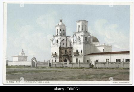 Detroit Publishing Company vintage carte postale de San Xavior Mission, Arizona, Toscane, 1914. À partir de la Bibliothèque publique de New York. () Banque D'Images