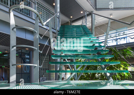 Escalier en verre dans un immeuble de bureaux modernes Banque D'Images